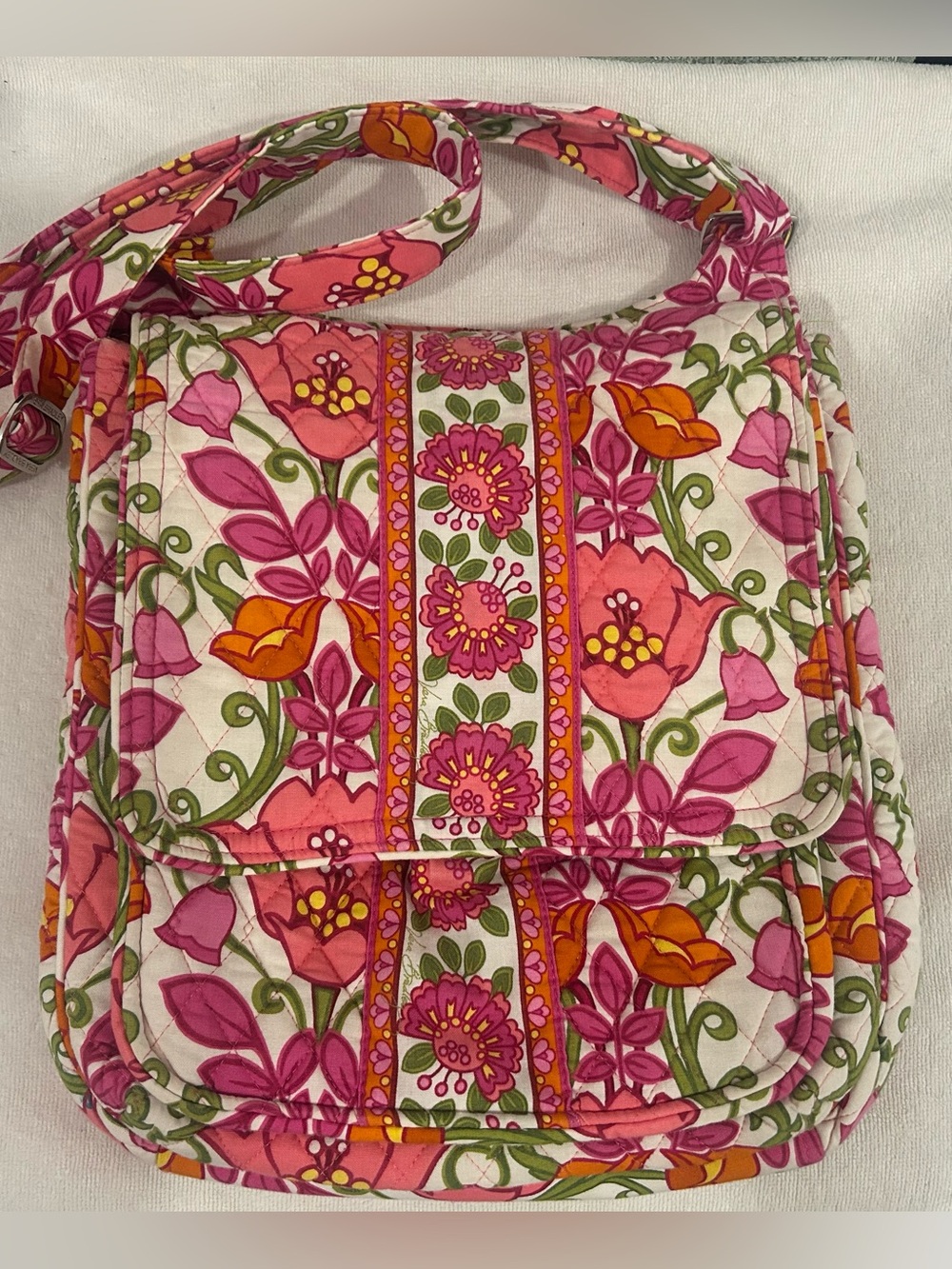 Vera Bradley Lilli Bell Pink Orange Floral Quilted Crossbody Bag- like new.